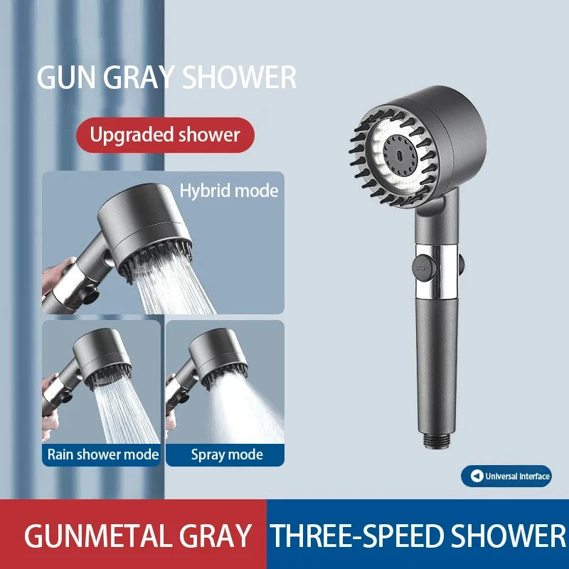 3 Mode High Pressure Shower Head Adjustable Showerhead Filter with Massage Brush One-Key Stop Shower Bathroom Accessories