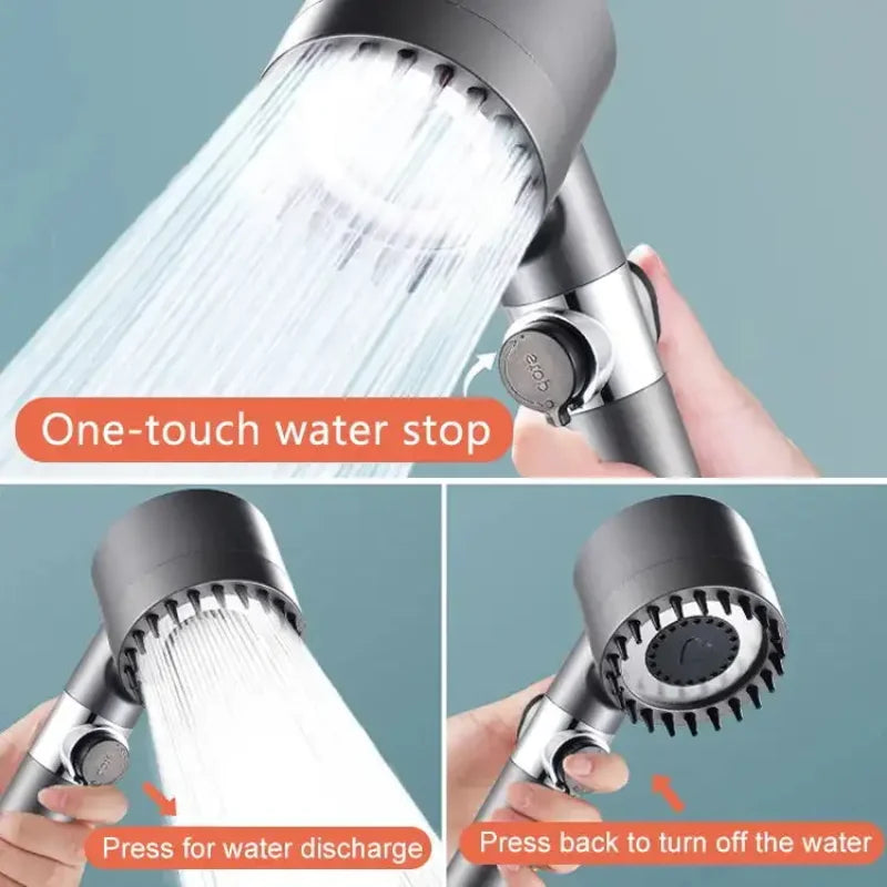 3 Mode High Pressure Shower Head Adjustable Showerhead Filter with Massage Brush One-Key Stop Shower Bathroom Accessories